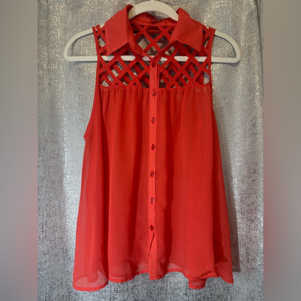 Red/Orange Sleeveless Button-Up Top Size L EUC